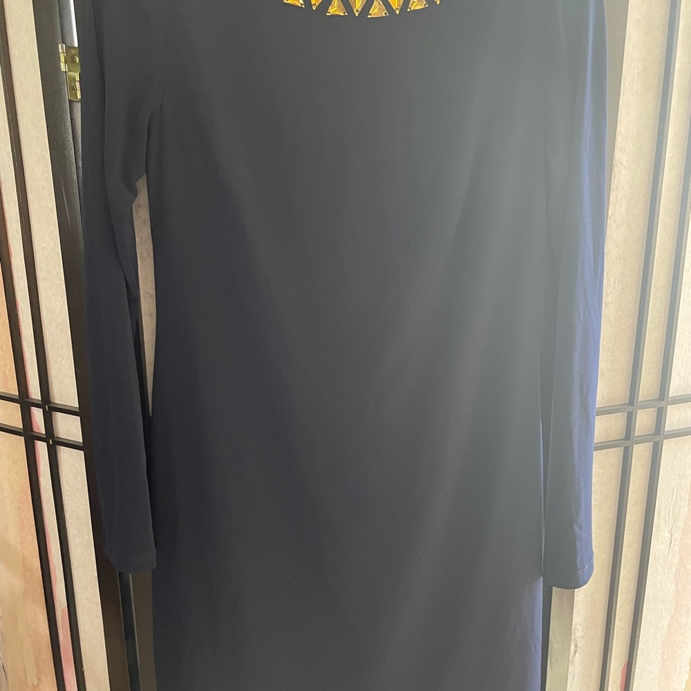 Vince Camuto Navy Dress with Gold Accents